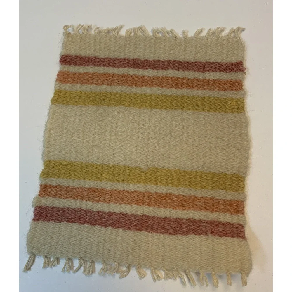 Large Vintage Southwestern Fuzzy Wool Miniature Dollhouse Fringe Rug 8.5 X 7